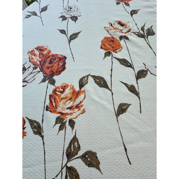 Vintage 1970s cream curtain, large orange roses, long stems, pleated, per panel - Picture 5 of 10